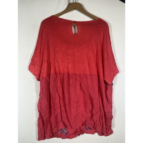 Westbound Top Tunic 1X Coral Pink Embroidered Floral Empire Waist Boho Peasant - Picture 8 of 11